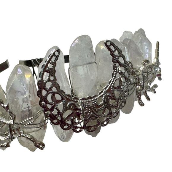 Aura Natural Raw Clear Quartz Angel Crystal Goddess Tiara Crown Wrapped Silver main image 10